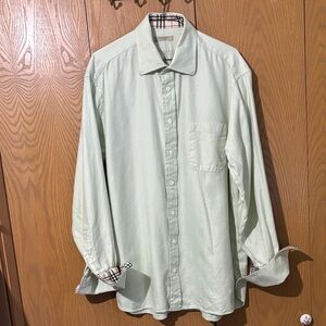 Burberry London Mint Green Button Down Shirt French cuffs nova check 16 1/2 R